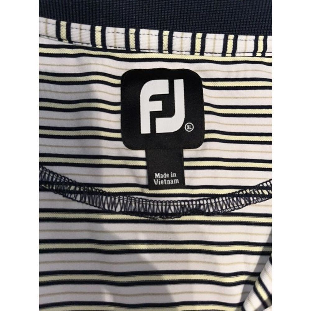FJ FootJoy Shirt Mens XL White, yellow and blue Striped Golf Polo Lightweight Sh - Picture 7 of 7